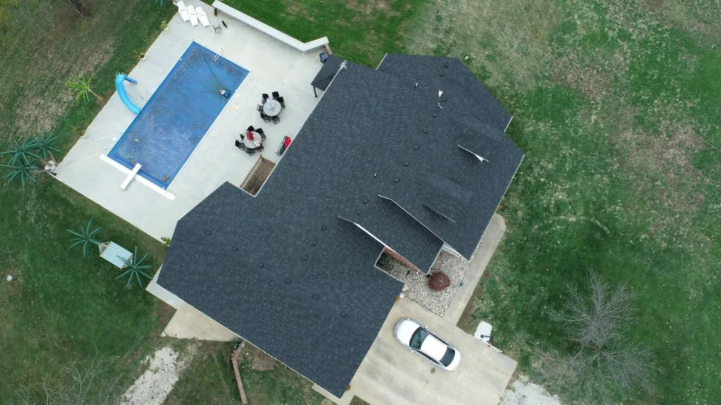 Aerial view of roof for insurance claim